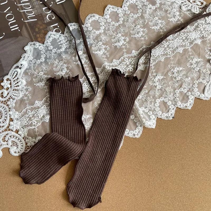 Simplicity Kids Girl Sock Korean Fashion Solid Color Tie Bow Ruffle Calf Sock Autumn Soft Cotton Children School Sock