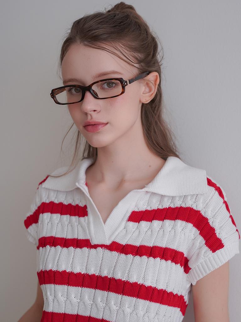 KOOLKITTEN Striped Cable Collar Knit Top 2 Colors