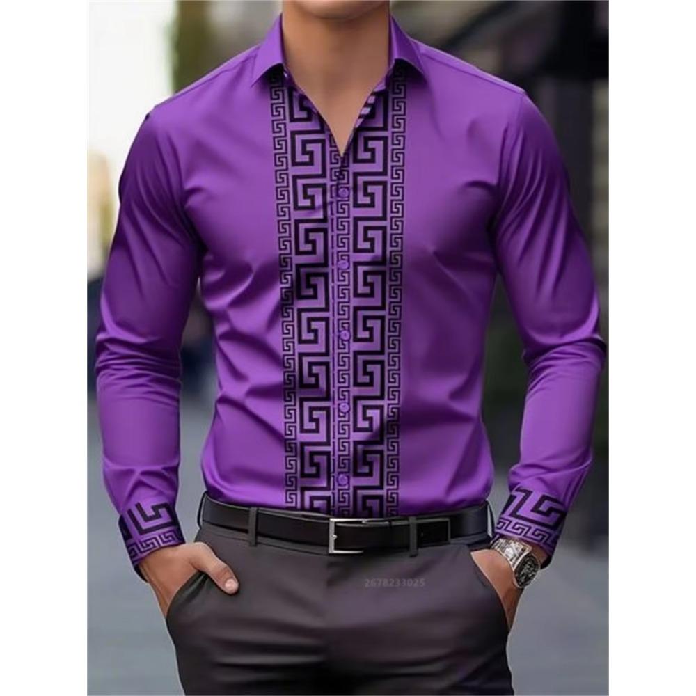 Men's Long-Sleeved Shirt with Pattern Design, Fashionable Lapel Button-Down Top, Versatile, Casual and Comfortable Men's Top