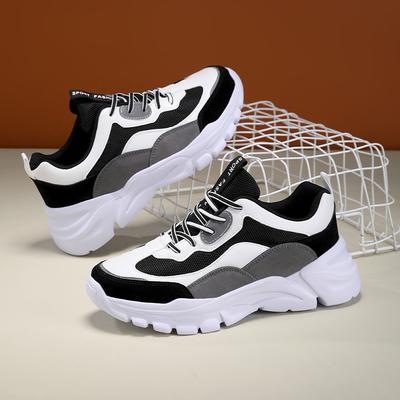 2025 Chunky Sneakers Men Mesh Leather Platform Shoes Mixed Colors Lace-Up Lady Trendy Trainers Thick Sole Men Casual Shoes