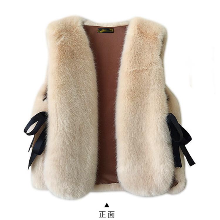 Imitation fur, imitation fox hair, side open lace-up vest jacket, short fur vest vest, female