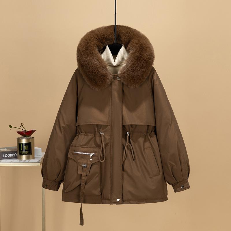 

Пирог Преодолевает Женский Средний и Длинный Пояс Узкий С Капюшоном Большой Меховой Воротник Плюшевая Хлопковая Одежда Большого Размера Осень и Зима Хлопковая Одежда Куртка 3XL темно-коричневого