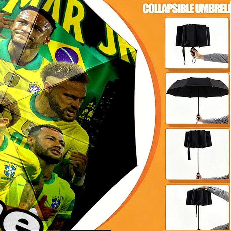 Custom Name Personalized Neymar Jr Print Umbrella, Auto Open Close, 8‑Rib Sturdy Frame, Commute Camping Hiking Use, Birthday Gift