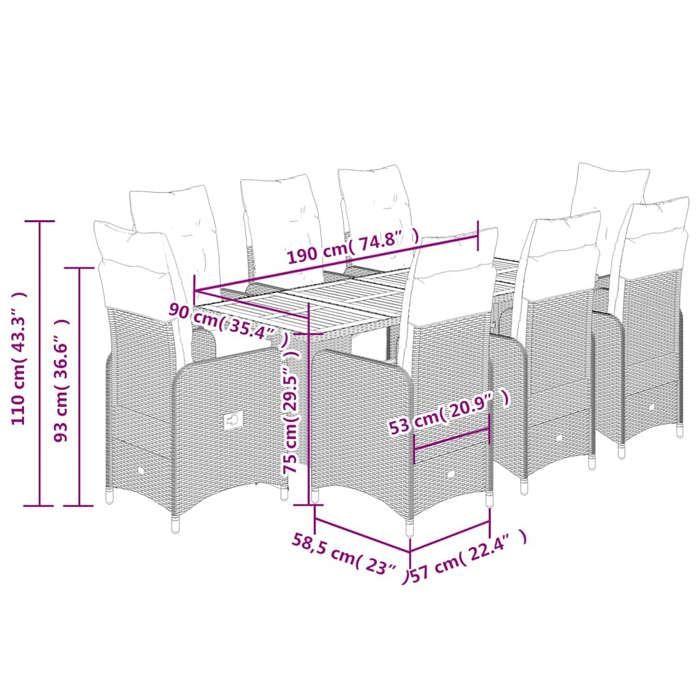 VidaXL Garden Bistro Set 9 Pcs Cushions Black Poly Rattan 3277134