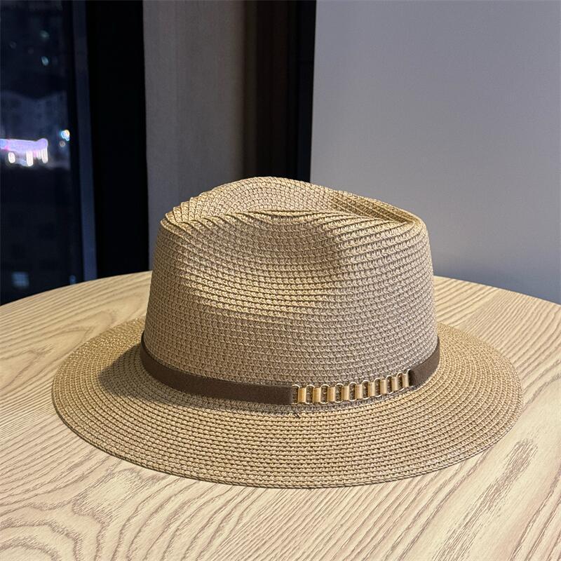 New Sun Protection Hat with Sunshade, Belt Buckle, Flat-top Hat, Outdoor Beach Outing Straw Hat, Women's Summer Versatile Trendy Hat