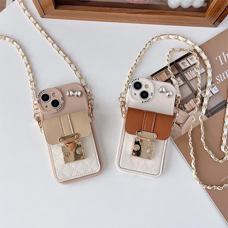 For IPhone17Promax Mobile Phone Case Crossbody Wallet for Apple 16 Card Holder Lock 15Pro Fine Hole 13 Soft 8
