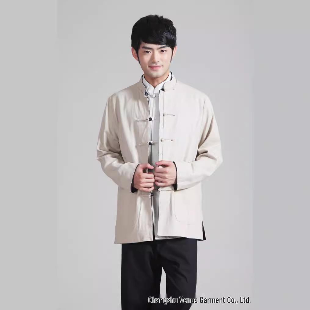 Men's Reversible Cotton and Linen Ethnic Tang Suit, Long Sleeve, 2973 Style