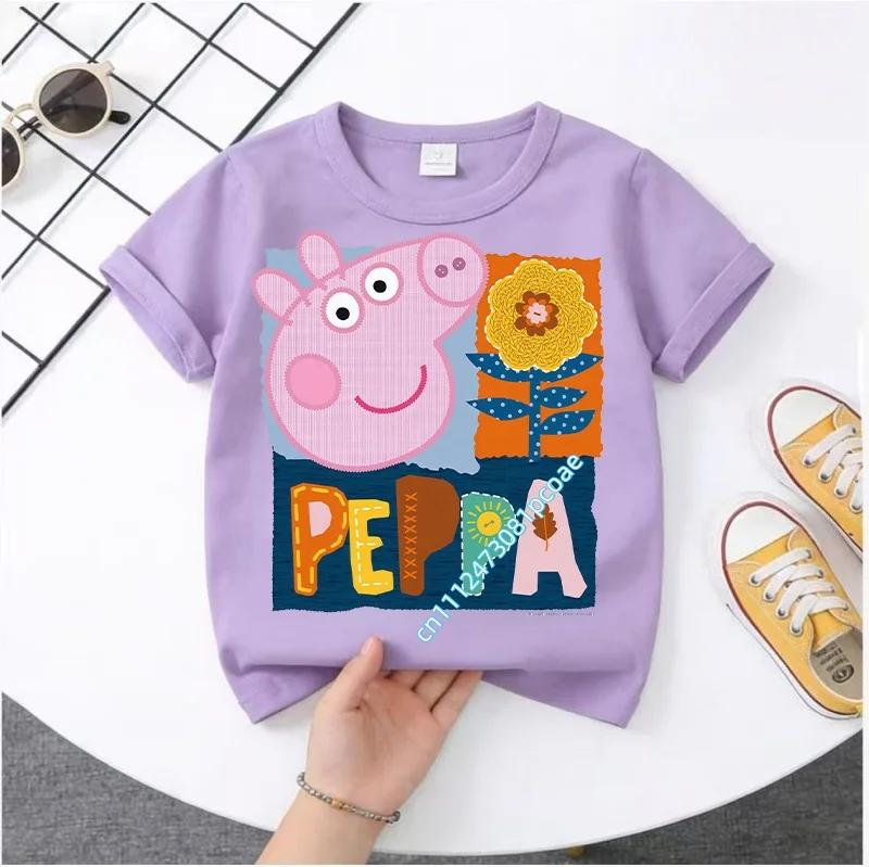 2026 Summer New Style T-shirt - Peppa Pig Kids' Pure Polyester Short-Sleeved Boys' Sportswear Girls' Casual Top with Cartoon Print