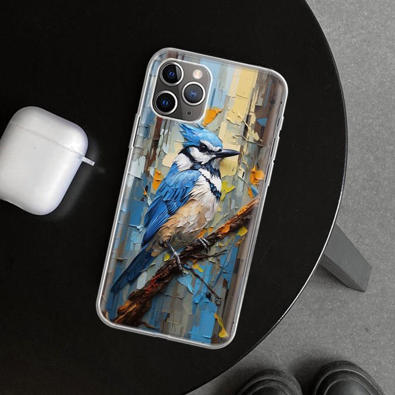 Animal Oil Painting Bird Phone Case Cover for iPhone 11 12 13 Mini 14 15 Plus 16 Pro Max 17 Air 7 8 + SE Art Customized Fundas 1