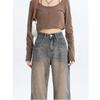 Damen Distressed High Waist Wide-Leg Jeans - Trendig, Vielseitig, Schlankmachend und Locker geschnitten.
