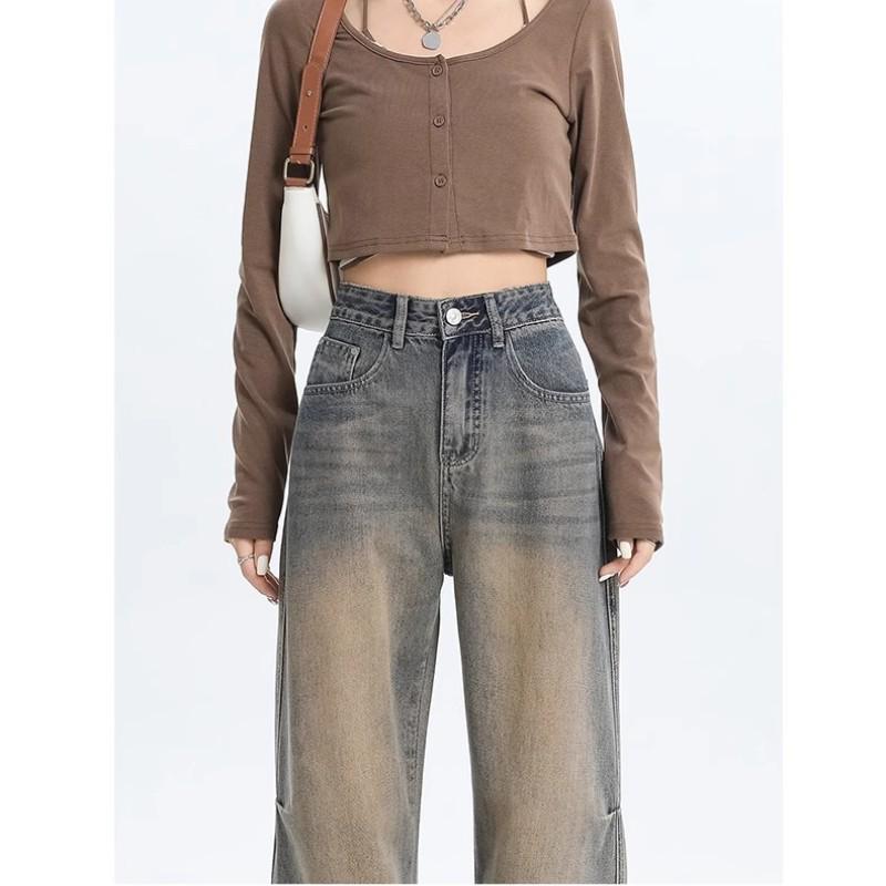 Damen Distressed High Waist Wide-Leg Jeans - Trendig, Vielseitig, Schlankmachend und Locker geschnitten.