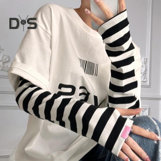 UV Solskydd Armärmar för Kvinnor Randiga Tränings Solskyddsärmar med Tumhål Kylande Armskydd för Utomhuscykling Körning Vandring Fiske