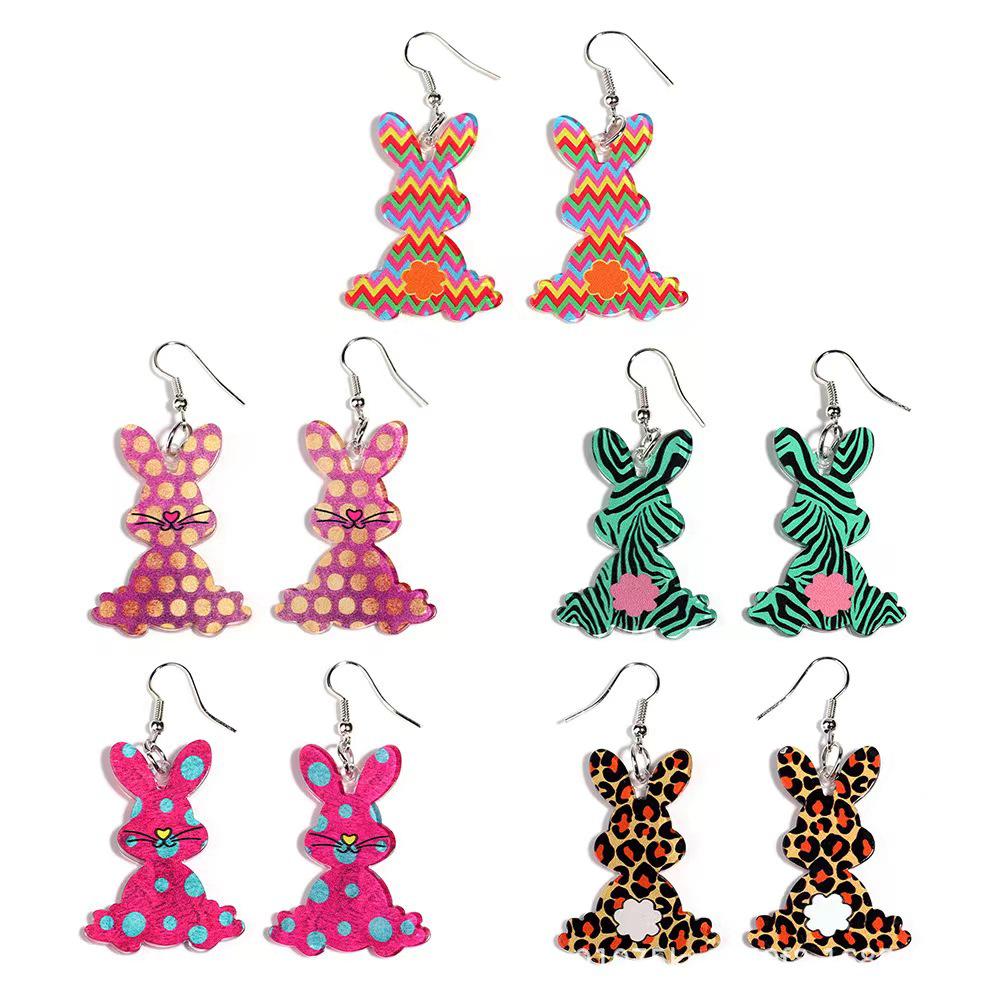 Easter Acrylic Rabbit & Carrot Dangle Earrings for Women - Cute Cartoon Design