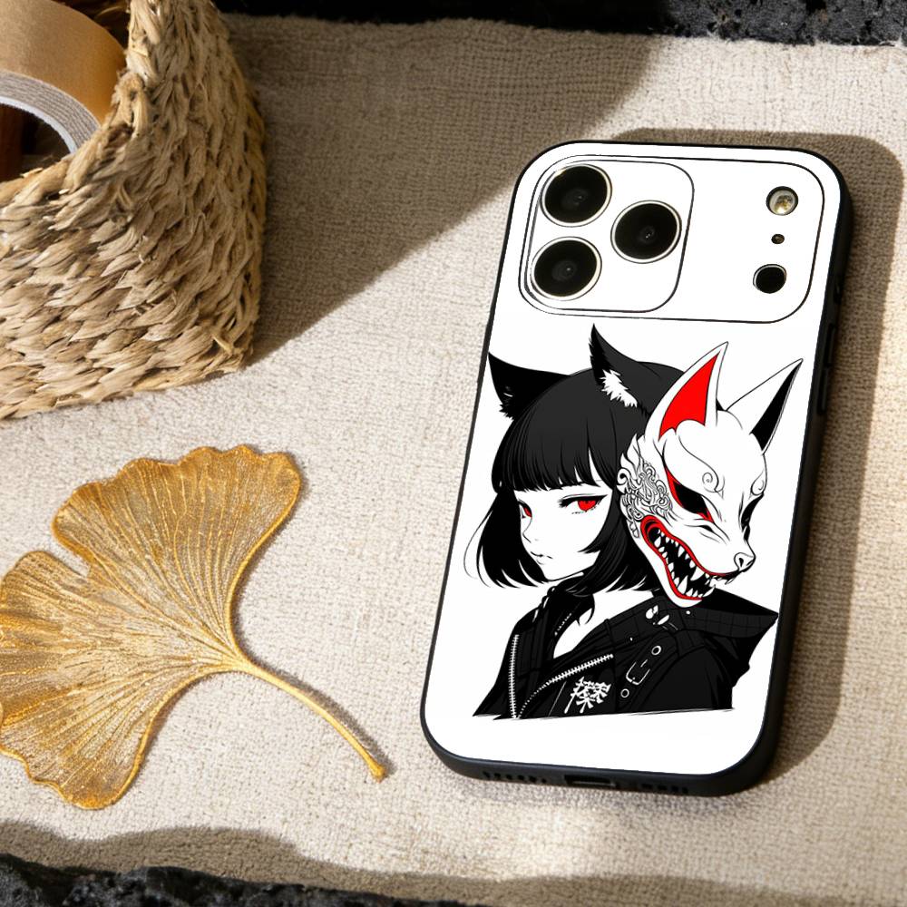 Japanese Samurai Geisha Phone Case For iPhone 17,16,15,14,13,12,11 X XR Plus,Soft Silicone Black Cover