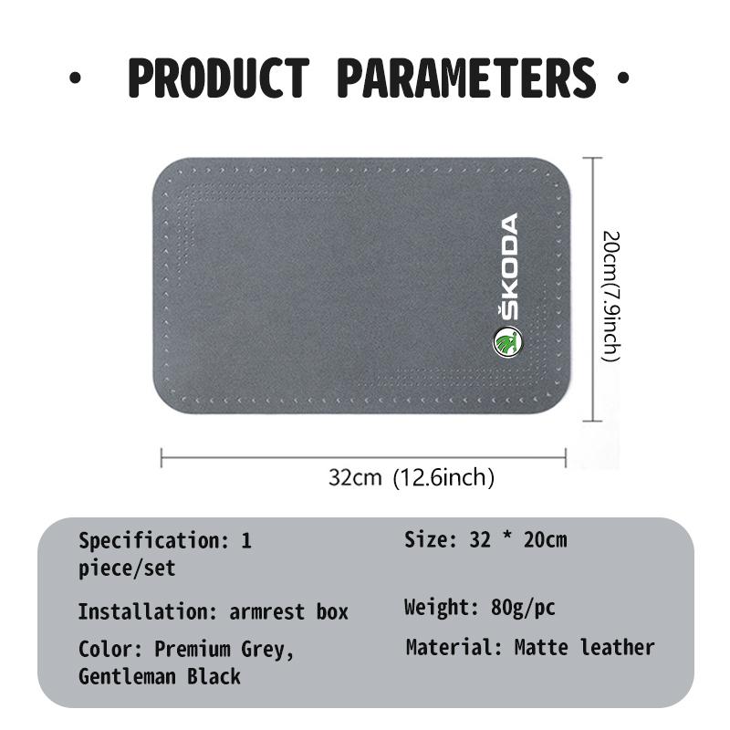 For Skoda Suede Car Armrest Box Pad Organizer Box Mats Auto Accessories Fabia 1 2 Octavia A7 RS MX95 Superb Rapid Yeti Karoq Vision