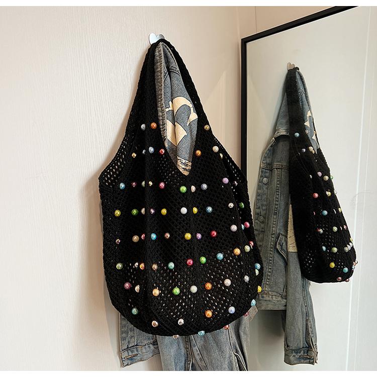 Large Capacity Braid Colorful Rivet Shoulder Bags Hollow Out Sense of Luxury Handbags for Women 2024 Casual Fashion Tote Summer