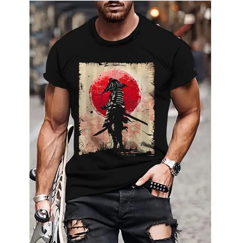 Samurai 3D-Druck Herren-Shirt Modetrends Clake-Ausschnitt Standard Standard Standard Legales T-Shirt Straßenbekleidung Harajuku Hip-Hop Big T-Shirt