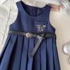 Girls' College Style Embroidered Vest & Pleated Dress with Long Sleeve Shirt