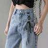 Women's High Waisted Jeans Loose Solid Color Lace Up Decoration Famale Zipper Pant Spring Casual Versatile Ladies Trousers