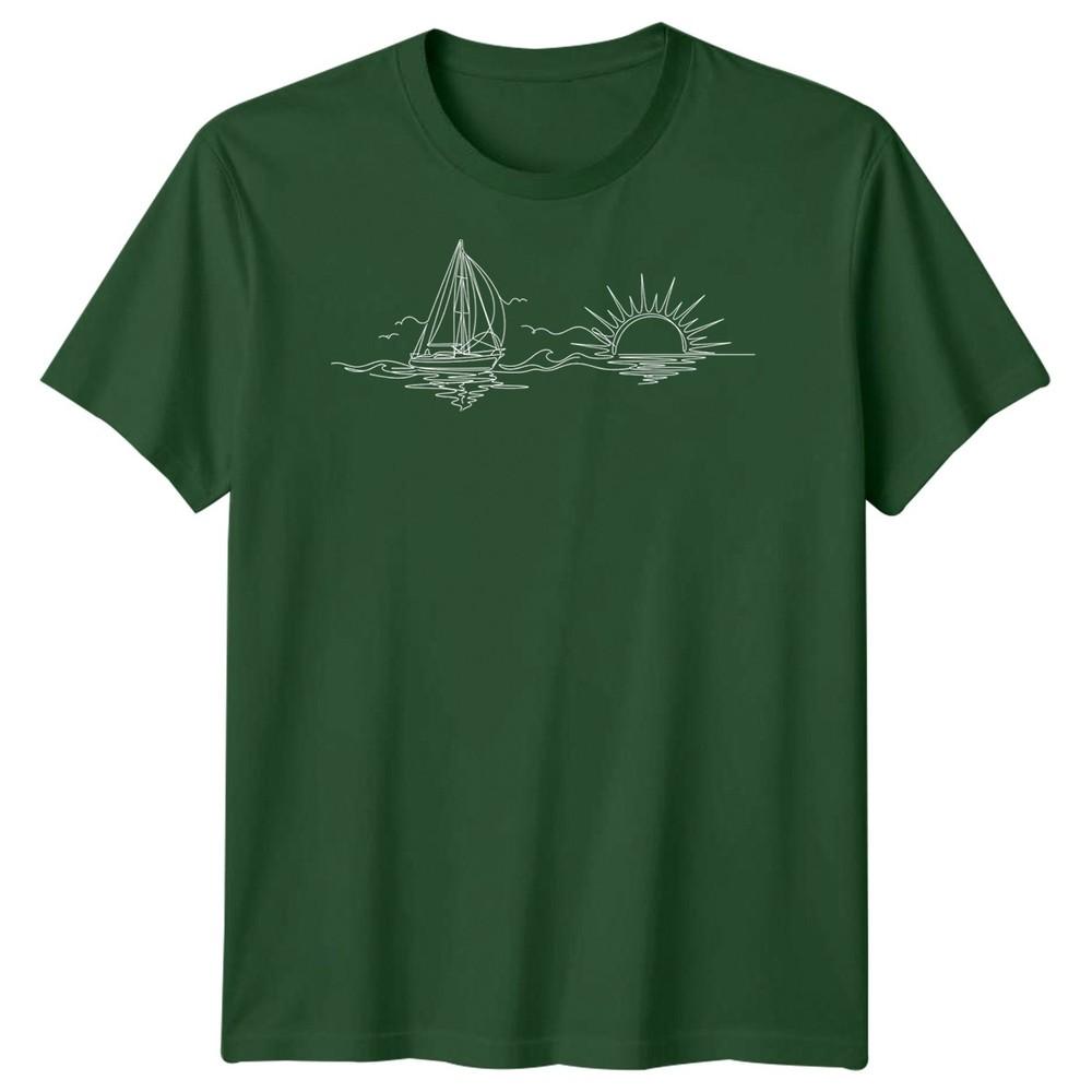 Segelboot Sonnenuntergang Segeln Reise Unisex T-Shirt Ozean Linienkunst