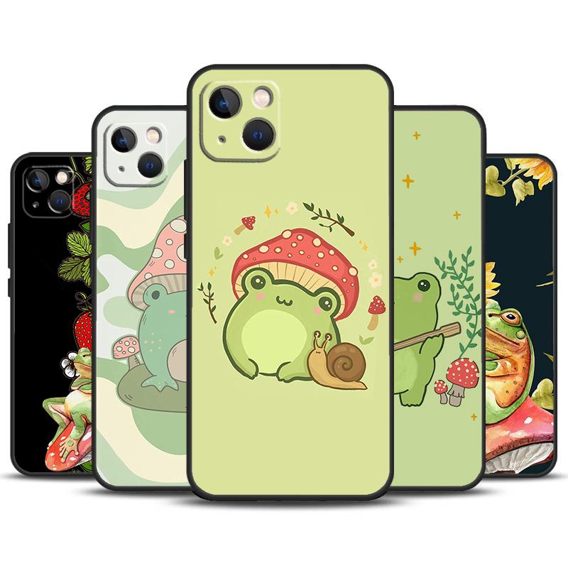 Cottagecore Frog Mushroom Aesthetic Phone Case For iPhone 11 12 13 14 16 15 Pro Max Mini 7 8 Plus X XR XS Max Bumper Cases Cover
