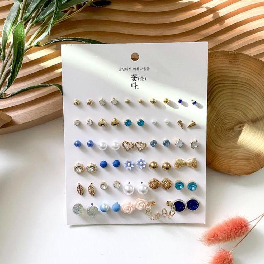60-piece fashion earring set with various designs and metal materials