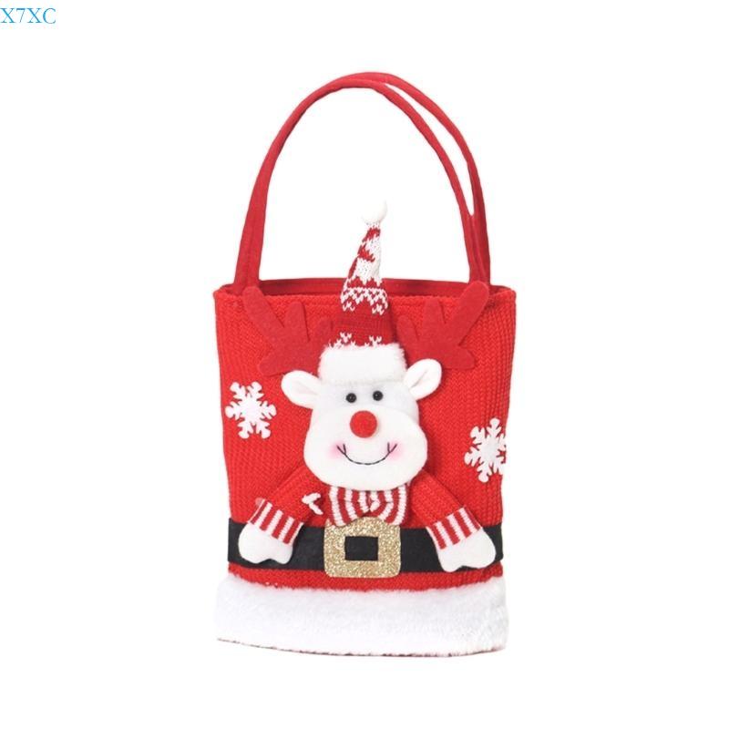 

X7XC Christmas Candy Bags For Kids Felt Carrying Pouches With Santa And Snowman Gift Bag Festive Treat Holders