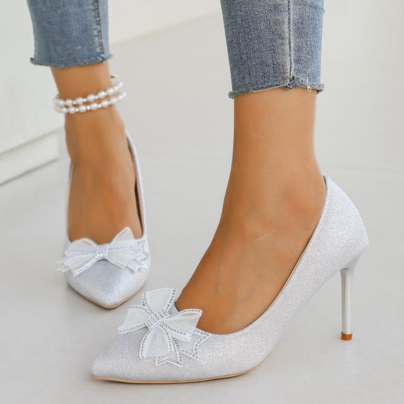 Scarpe Décolleté da Donna con Fiocco 2026 Estate Sexy Punta Affilata Tacco Super Alto Scarpe Décolleté Lusso Glitter Matrimonio