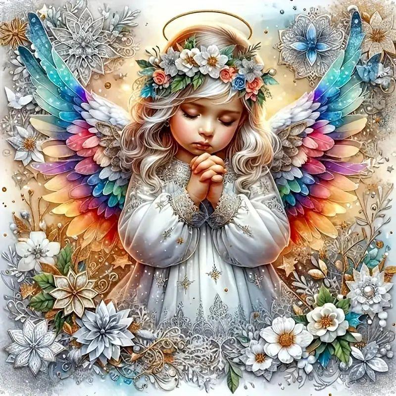 

5D DIY Diamond Painting Kit Little Angel Colorful Wings Flowers Cross Stitch Full Square Round Diamond Embroidery Home Decor Full Round 25x25cm жёлтый