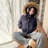 Winter new hooded cotton-padded clothes, cotton-padded clothes are thin and simple, big fur collar short coat women