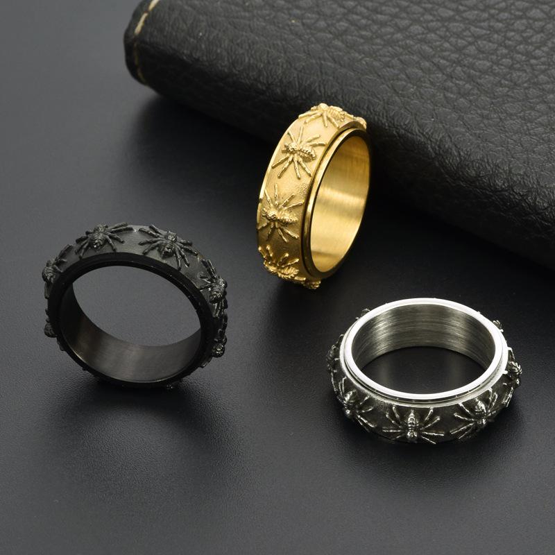 Rotatable Spider Titanium Steel Men's Retro Hip Hop Index Finger Ring