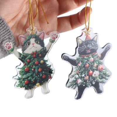 2D Christmas Cat Pendant Acrylic Decorative Xmas Tree Ornaments Cartoon Xmas Black Cat Pendant Cat Hanging Ornaments