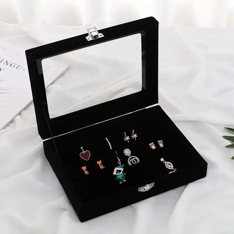 Ring Flannel Jewelry Storage Box High Capacity With Cover Dust-Proof Jewelry Display Organizer Box Wedding Gifts For Wife Women