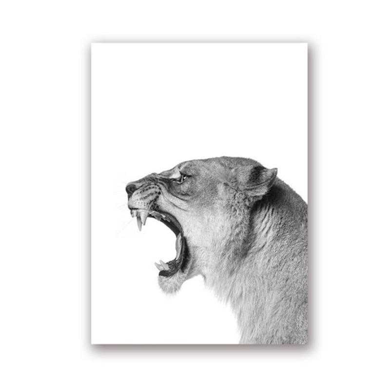 Lion and Lioness Animal Canvas Print Black White Abstract Watercolor Painting Poster Nursery Wall Art Pictures Living Room Decor