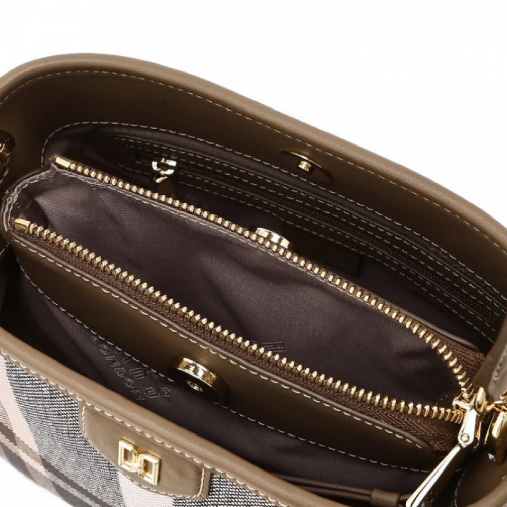 Daks Beige Check Leather Shoulder Bag Dcba6e712i2