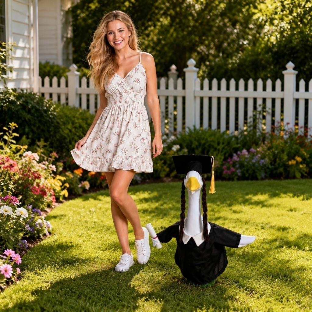 Graduation Goose Porch Decoration Costume with Cap Gown and Diploma Prop Suitable for Outdoor Seasonal Display and Themed Events