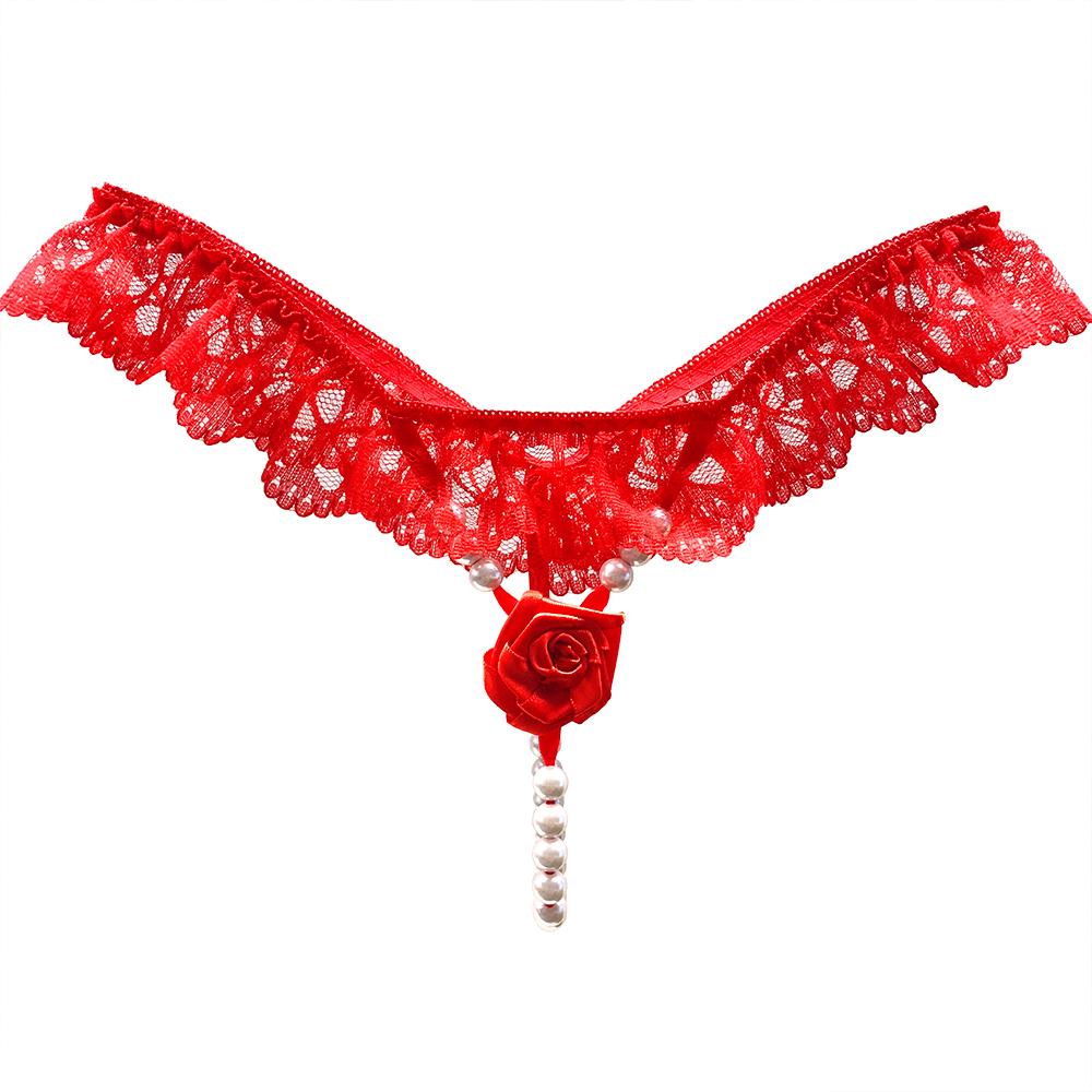 Sexy kvinner Blonderundertøy Dameundertøy Skrittløse truser Perler Perler G-strenger for kvinner Thongs Åpent skritt Sextruse Blomstert gjennomsiktig truser