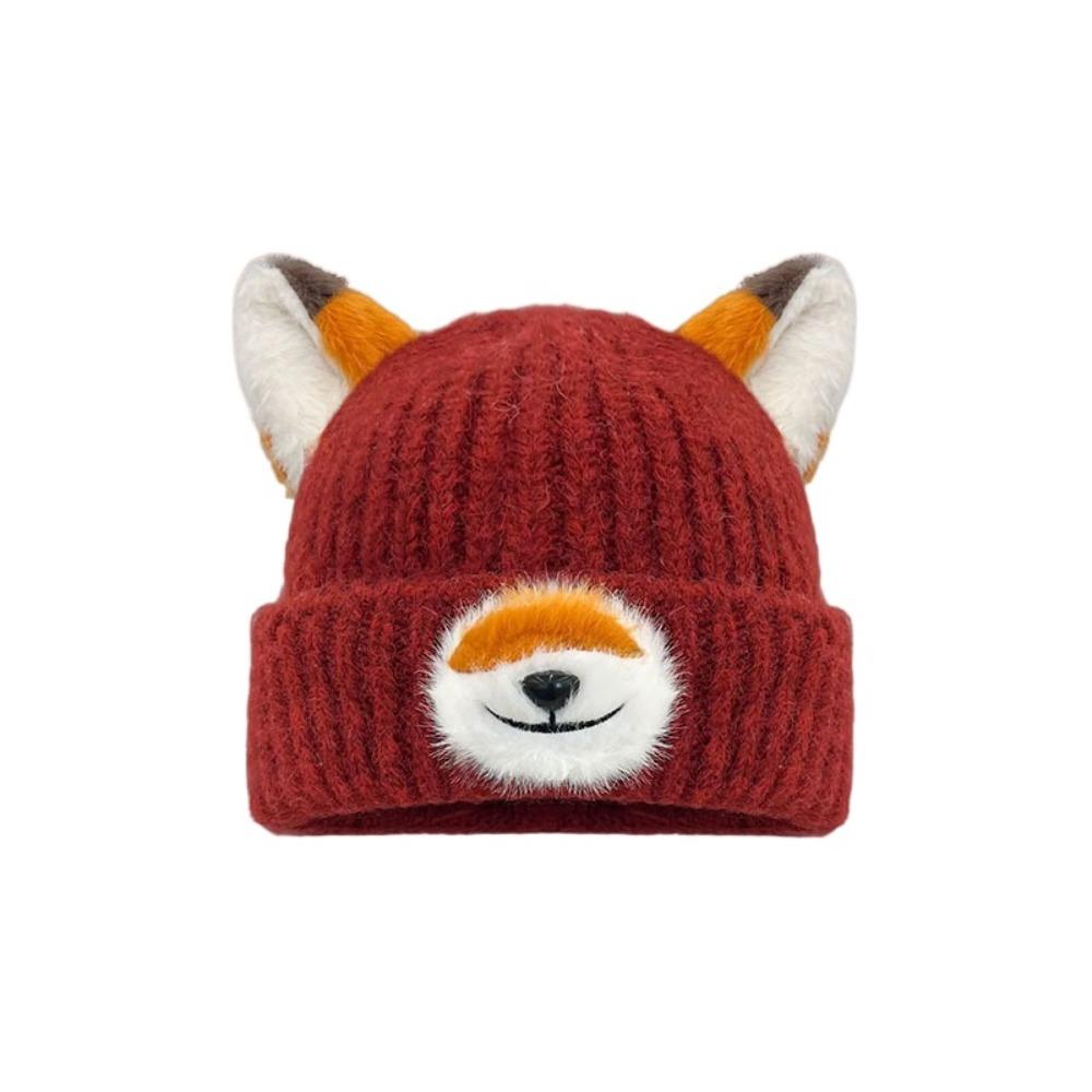 Cartoon Design Pullover Hats Thickened Winter Beanies Y2K Fox Ears Beanies  for Women and Men