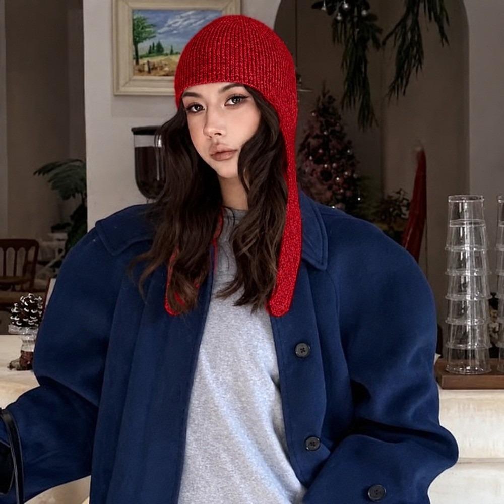 Windproof Knit Earflap Hat Solid Color Warm Skull Cap Korean Style Bonnet  Daily Commute
