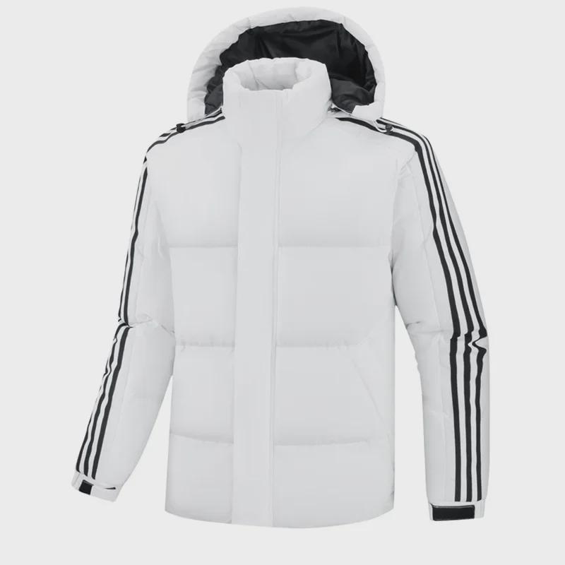Men's Hooded Cotton-Padded Jacket, Size M-8XL, Winter Warmth, Casual Three-Bar Design