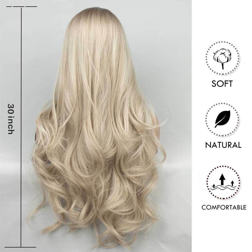 French Style Fashionable and Elegant Long Curly Hair for Women Without Bangs, Split Wig, Gold Gradient, Medium To Long Style, Daily Wig