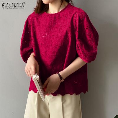 Summer Casual O-neck Short Sleeve Lace Crochet Blouse Tops