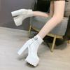 Moda Mujer Plataforma Hebilla Cremallera Botines Tobillo Punta Redonda Motocicleta Cuero Suave Tacones Altos Chunky Botas Zapatos Para Esposa Novia