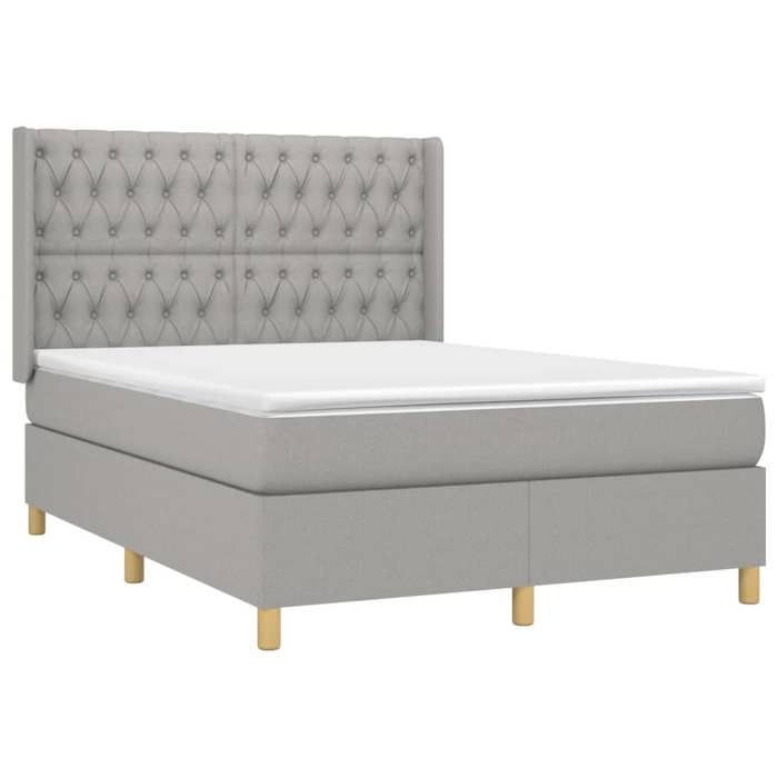 Exclusive House - Bed Slat Base with Mattress Light Grey 140x200cm Fabric