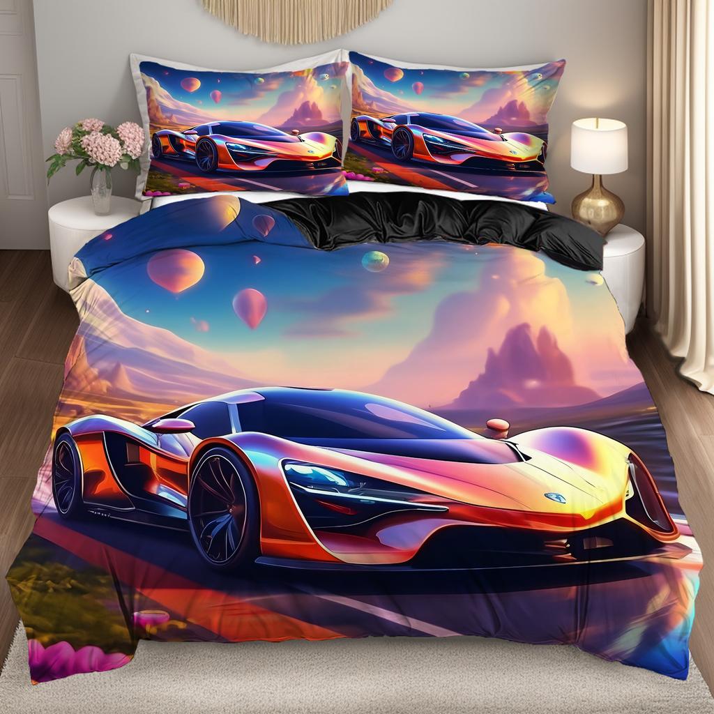 2/3Pcs Cool Colorful Sports Car 3D Printed Quilt Cover Cartoon Dream Style Soft Bedding Set Home Textiles Polyester Duvet Cover