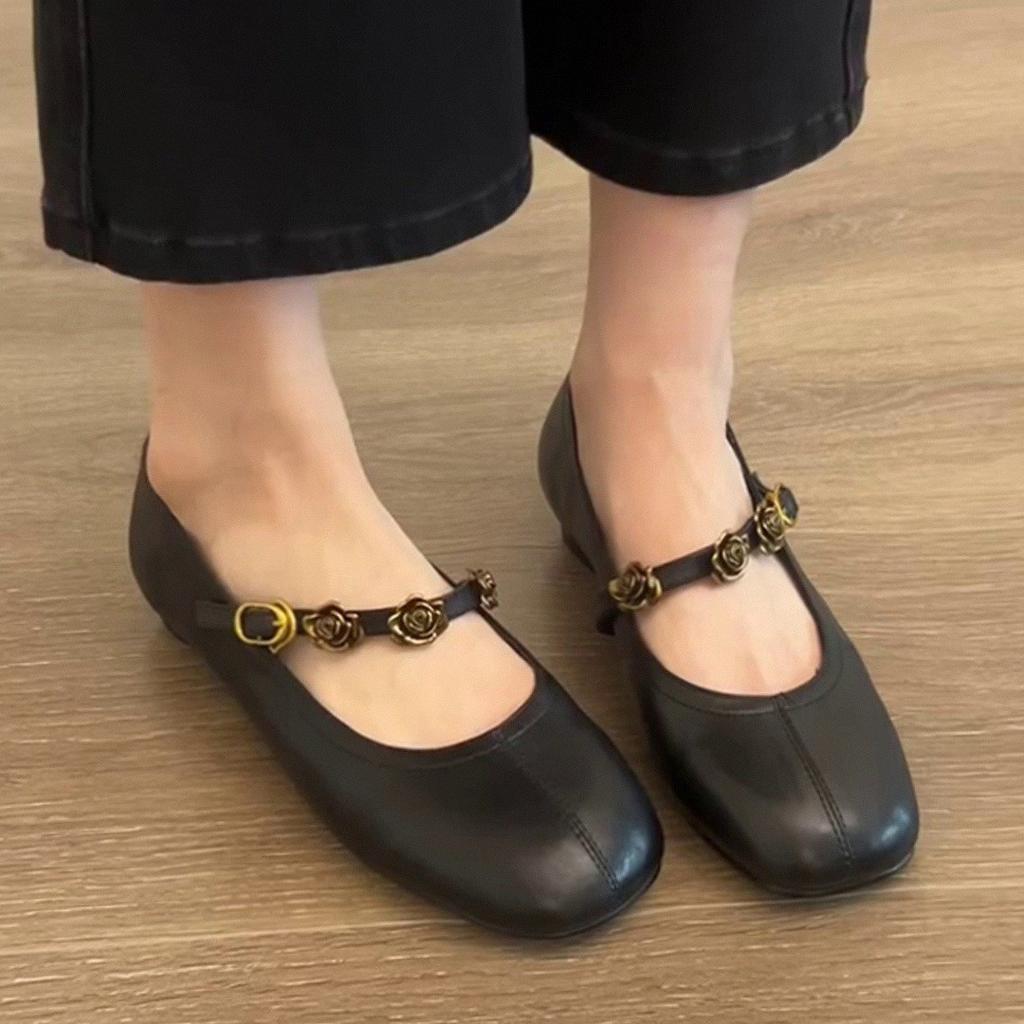 Sheepskin version~ retro French single shoes women's flat-soled black work shoes shallow mouth soft sole evening Mary Jane shoes