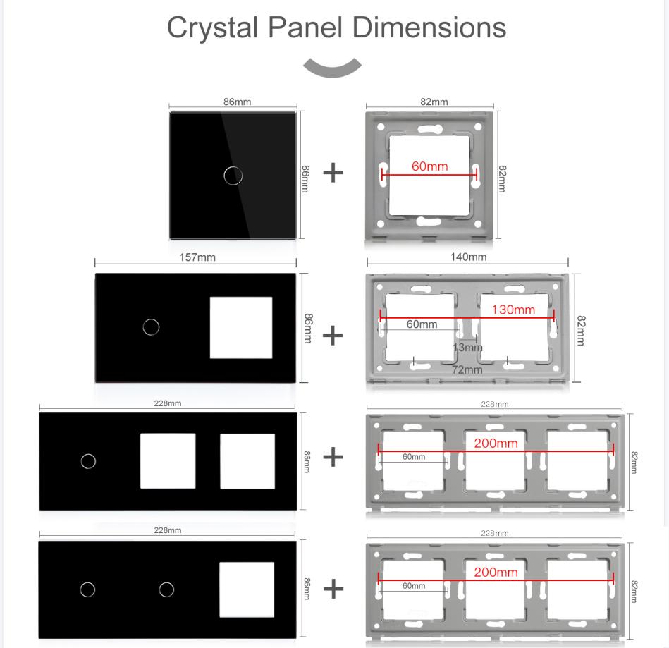 Bseed EU RU Standard Switches Function Base 1/2/3Gang 1/2Way Only Crystal Glass Panel Frames Light Switch Dimmer DIY Part