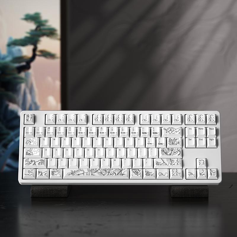 Keramische Textur Tastenkappen Cherry PBT 139 Großes Vollständiges Set Tastenkappen Reinweiß Landschaftsstil Retro-Stil Tastenkappen