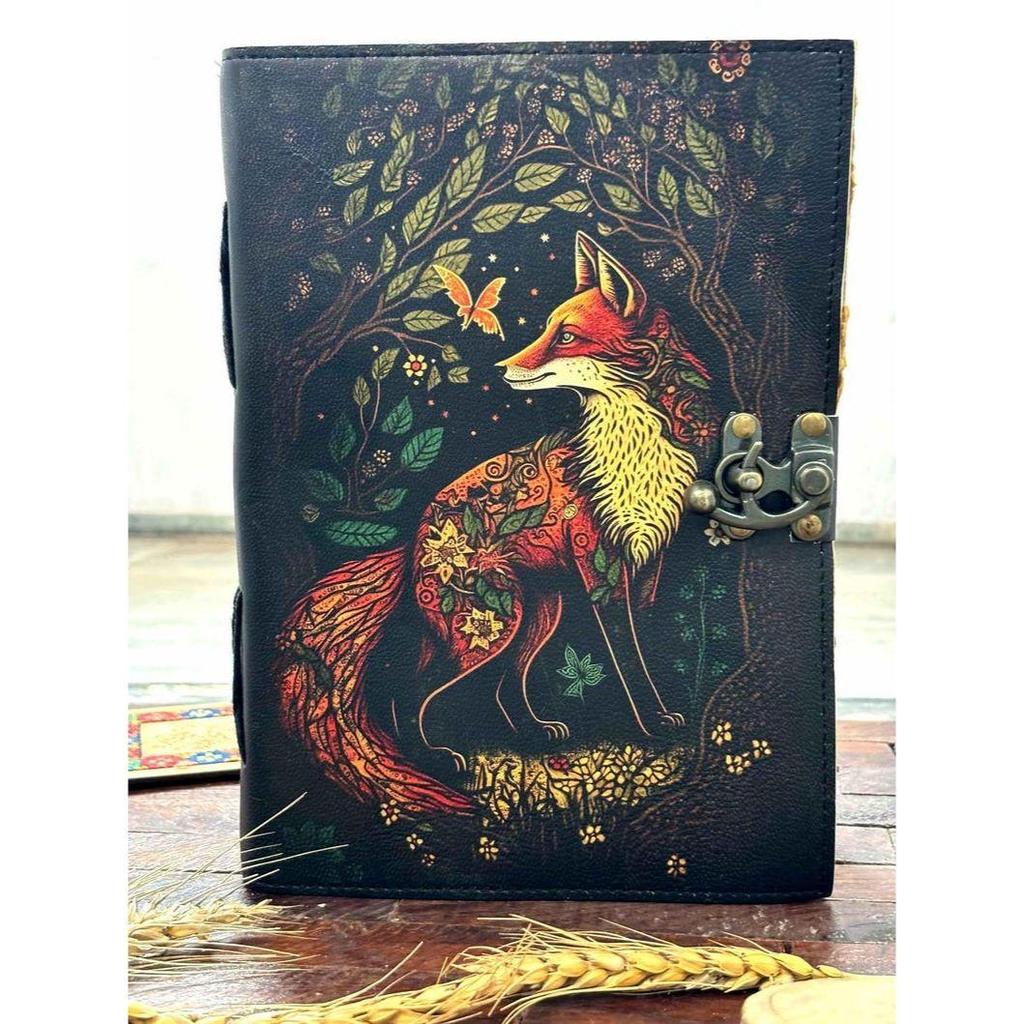400 Pages - Fox Leather Journal Rustic vintage leather - book of shadows Grimoire leather journal - Fat journal gift for men and women