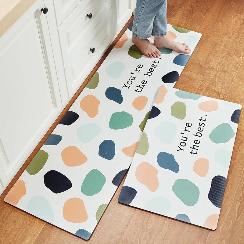 Ins Style PU Leather Kitchen Floor Mat Nordic Oil and Water Resistant Carpet Washable Thickened Anti Slip and Anti Fall Foot Pad